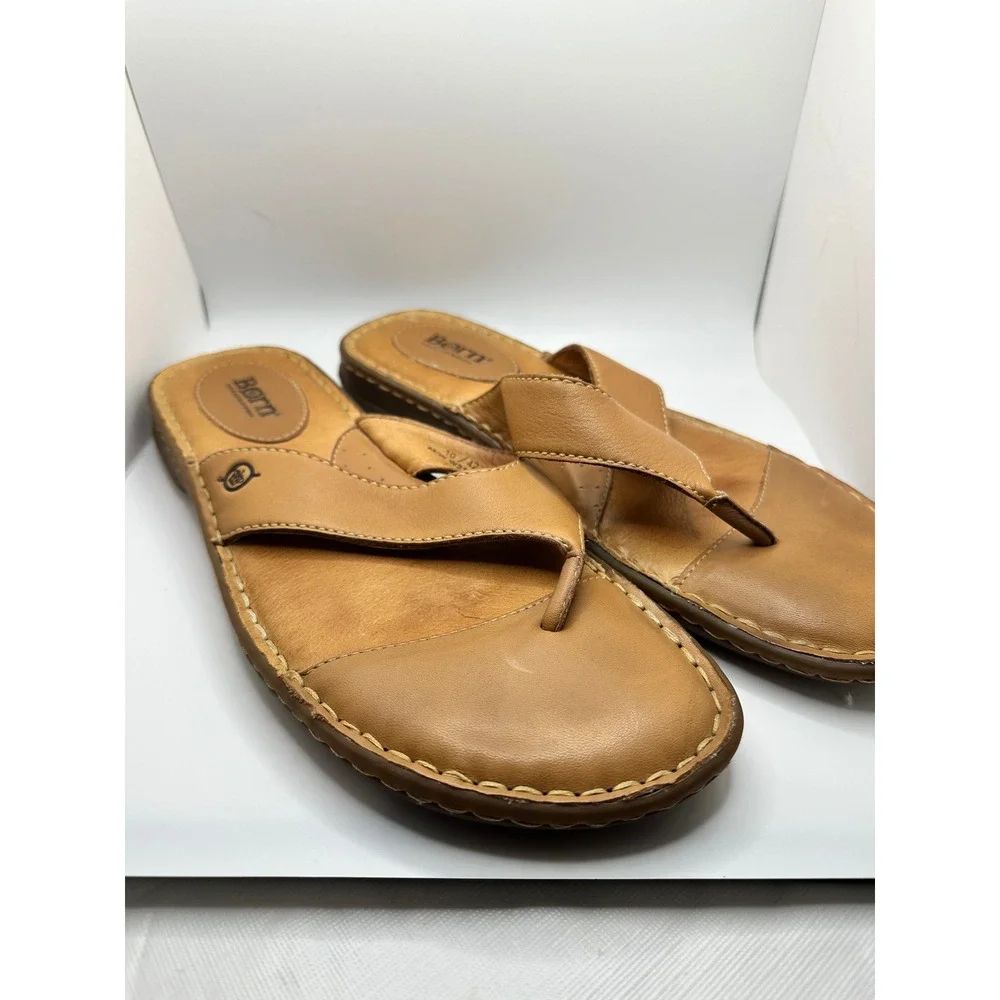 Born Tan Leather Thong Sandals Mens 10 Womens 12 W2116 B6 Hand Crafted Brown